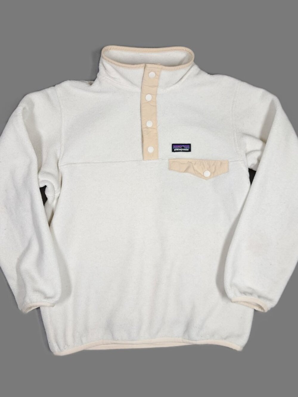 Patagonia Kids Synchilla Fleece Jacket T-Snap Pullover Cream White M 10 Unisex